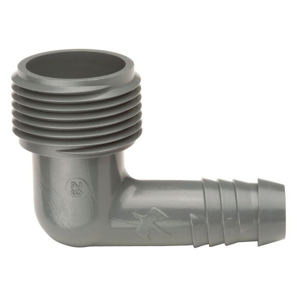 RAINBIRD SBE075, 3/4 RAINBIRD SWING ELBOW, 3/4MIPTX1/2"BARB FUNNY ELBOW product image